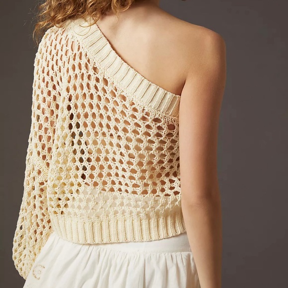 Mauve by Anthropologie One-Shoulder Crochet Layer top in cream NWOT - Picture 4 of 16